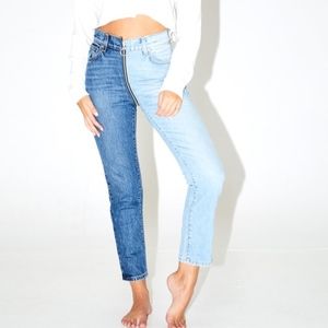Two-tone, Zipper Jeans